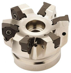 Seco - 11 Inserts, 100mm Cut Diam, 32mm Arbor Diam, 7.5mm Max Depth of Cut, Indexable Square-Shoulder Face Mill - 0/90° Lead Angle, 50mm High, XNEX 0806.. Insert Compatibility, Through Coolant, Series Square 6 - Apex Tool & Supply