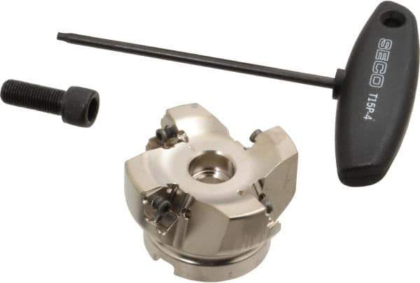 Seco - 4 Inserts, 2-1/2" Cut Diam, 3/4" Arbor Diam, 0.295" Max Depth of Cut, Indexable Square-Shoulder Face Mill - 0/90° Lead Angle, 1.57" High, XNEX 0806.. Insert Compatibility, Through Coolant, Series Square 6 - Apex Tool & Supply