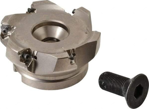 Seco - 6 Inserts, 4" Cut Diam, 1-1/2" Arbor Diam, 0.295" Max Depth of Cut, Indexable Square-Shoulder Face Mill - 0/90° Lead Angle, 1.97" High, XNEX 0806.. Insert Compatibility, Through Coolant, Series Square 6 - Apex Tool & Supply