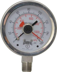 Winters - 2-1/2" Dial, 1/4 Thread, 0-160 Scale Range, Pressure Gauge - Lower Connection Mount, Accurate to 1% of Scale - Apex Tool & Supply