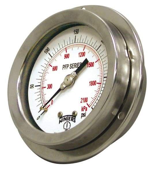 Winters - 2-1/2" Dial, 1/4 Thread, 0-30 Scale Range, Pressure Gauge - Front Flange Panel Mount, Center Back Connection Mount, Accurate to 1.6% of Scale - Apex Tool & Supply