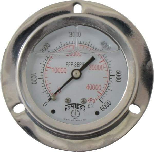 Winters - 2-1/2" Dial, 1/4 Thread, 0-6,000 Scale Range, Pressure Gauge - Front Flange Panel Mount, Center Back Connection Mount, Accurate to 1.6% of Scale - Apex Tool & Supply