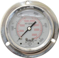 Winters - 2-1/2" Dial, 1/4 Thread, 0-5,000 Scale Range, Pressure Gauge - Front Flange Panel Mount, Center Back Connection Mount, Accurate to 1.6% of Scale - Apex Tool & Supply
