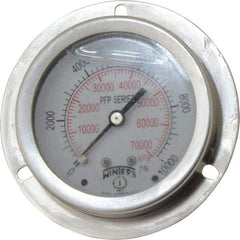 Winters - 2-1/2" Dial, 1/4 Thread, 0-10,000 Scale Range, Pressure Gauge - Front Flange Panel Mount, Center Back Connection Mount, Accurate to 1.6% of Scale - Apex Tool & Supply
