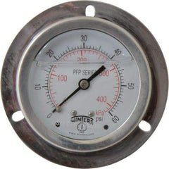 Winters - 2-1/2" Dial, 1/4 Thread, 0-60 Scale Range, Pressure Gauge - Front Flange Panel Mount, Center Back Connection Mount, Accurate to 1.6% of Scale - Apex Tool & Supply
