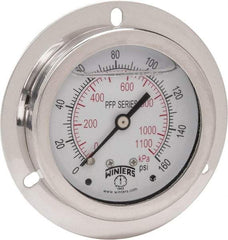 Winters - 2-1/2" Dial, 1/4 Thread, 0-160 Scale Range, Pressure Gauge - Front Flange Panel Mount, Center Back Connection Mount, Accurate to 1.6% of Scale - Apex Tool & Supply