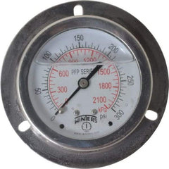 Winters - 2-1/2" Dial, 1/4 Thread, 0-300 Scale Range, Pressure Gauge - Front Flange Panel Mount, Center Back Connection Mount, Accurate to 1.6% of Scale - Apex Tool & Supply