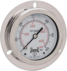 Winters - 2-1/2" Dial, 1/4 Thread, 0-600 Scale Range, Pressure Gauge - Front Flange Panel Mount, Center Back Connection Mount, Accurate to 1.6% of Scale - Apex Tool & Supply