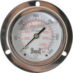 Winters - 2-1/2" Dial, 1/4 Thread, 0-3,000 Scale Range, Pressure Gauge - Front Flange Panel Mount, Center Back Connection Mount, Accurate to 1.6% of Scale - Apex Tool & Supply