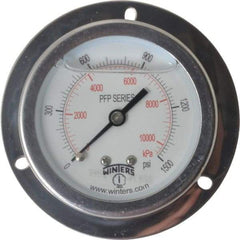 Winters - 2-1/2" Dial, 1/4 Thread, 0-1,500 Scale Range, Pressure Gauge - Front Flange Panel Mount, Center Back Connection Mount, Accurate to 1.6% of Scale - Apex Tool & Supply