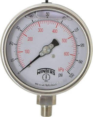 Winters - 4" Dial, 1/4 Thread, 0-100 Scale Range, Pressure Gauge - Lower Connection Mount, Accurate to 1% of Scale - Apex Tool & Supply