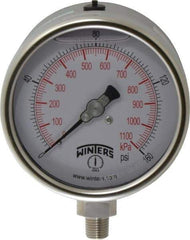 Winters - 4" Dial, 1/4 Thread, 0-160 Scale Range, Pressure Gauge - Lower Connection Mount, Accurate to 1% of Scale - Apex Tool & Supply