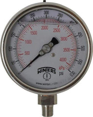Winters - 4" Dial, 1/4 Thread, 0-600 Scale Range, Pressure Gauge - Lower Connection Mount, Accurate to 1% of Scale - Apex Tool & Supply