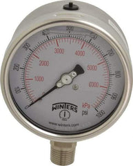 Winters - 4" Dial, 1/2 Thread, 0-1,000 Scale Range, Pressure Gauge - Lower Connection Mount, Accurate to 1% of Scale - Apex Tool & Supply