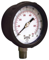 Winters - 4" Dial, 1/4 Thread, 30-0-100 Scale Range, Pressure Gauge - Lower Connection Mount, Accurate to 1% of Scale - Apex Tool & Supply