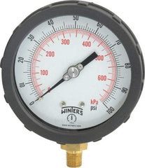 Winters - 4" Dial, 1/4 Thread, 0-100 Scale Range, Pressure Gauge - Lower Connection Mount, Accurate to 1% of Scale - Apex Tool & Supply
