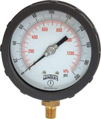 Winters - 4" Dial, 1/4 Thread, 0-200 Scale Range, Pressure Gauge - Lower Connection Mount, Accurate to 1% of Scale - Apex Tool & Supply