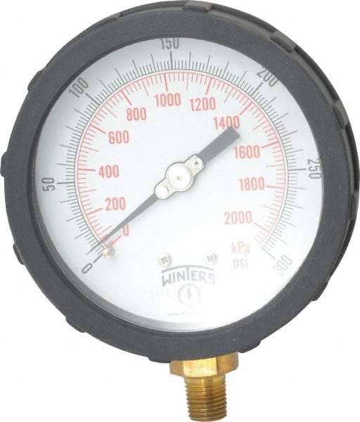 Winters - 4" Dial, 1/4 Thread, 0-300 Scale Range, Pressure Gauge - Lower Connection Mount, Accurate to 1% of Scale - Apex Tool & Supply