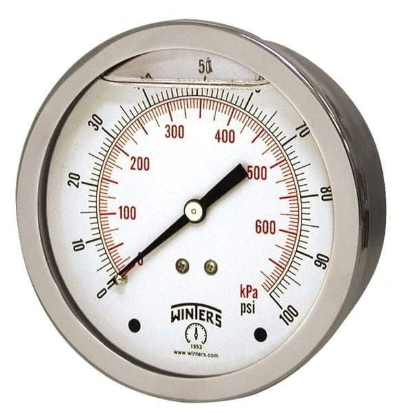 Winters - 1-1/2" Dial, 1/8 Thread, 0-30 Scale Range, Pressure Gauge - Center Back Connection Mount, Accurate to 2.5% of Scale - Apex Tool & Supply