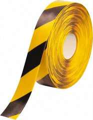 PRO-SAFE - Black & Yellow Striped PVC Tape - 2" Wide x 100' Long x 50 mil Thick, General Traffic - Apex Tool & Supply