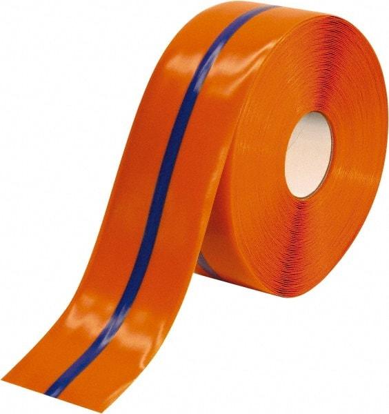 PRO-SAFE - Orange & Blue Striped PVC Tape - 4" Wide x 100' Long x 50 mil Thick, General Traffic - Apex Tool & Supply