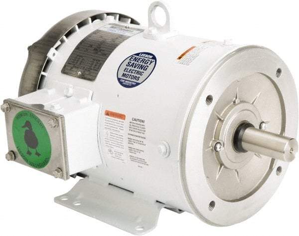 Leeson - 3 Max hp, 1,800 Max RPM, Premium Efficient Electric AC DC Motor - 230/460 V Input, Three Phase, 182TC Frame, C-Face with Base Mount, TEFC Enclosure - Apex Tool & Supply