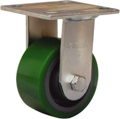 Hamilton - 4" Diam x 2" Wide x 5-5/8" OAH Top Plate Mount Rigid Caster - Polyurethane Mold onto Cast Iron Center, 750 Lb Capacity, Sealed Precision Ball Bearing, 4 x 4-1/2" Plate - Apex Tool & Supply
