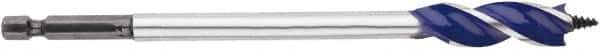 Irwin - 1/2", 1/4" Hex Shank, Bright Finish, High Speed Steel, Spade Blade Drill Bit - 2 Spurs, 6" Overall Length, 4-1/4" Shank Length, No Wire Fishing Hole - Apex Tool & Supply