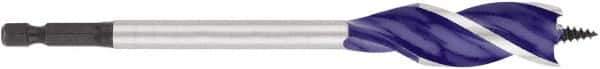 Irwin - 11/16", 1/4" Hex Shank, Bright Finish, High Speed Steel, Spade Blade Drill Bit - 2 Spurs, 6" Overall Length, 4-1/4" Shank Length, No Wire Fishing Hole - Apex Tool & Supply