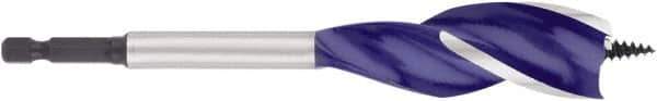 Irwin - 15/16", 1/4" Hex Shank, Bright Finish, High Speed Steel, Spade Blade Drill Bit - 2 Spurs, 6" Overall Length, 4-1/4" Shank Length, No Wire Fishing Hole - Apex Tool & Supply
