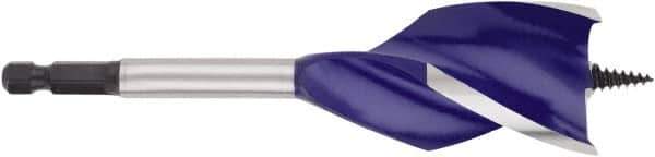 Irwin - 1.5", 1/4" Hex Shank, Bright Finish, High Speed Steel, Spade Blade Drill Bit - 2 Spurs, 6" Overall Length, 4-1/4" Shank Length, No Wire Fishing Hole - Apex Tool & Supply
