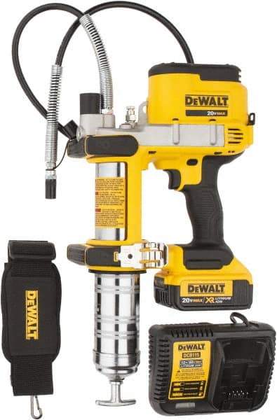 DeWALT - 10,000 Max psi, Flexible Battery-Operated Grease Gun - 16 oz Capacity, Bulk & Cartridge Fill, Includes DCB204 Battery, Fast Charger, Shoulder Strap & Kit Box - Apex Tool & Supply