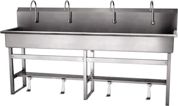 SANI-LAV - 77" Long x 16-1/2" Wide Inside, 1 Compartment, Grade 304 Stainless Steel Hands Free Hand Sink - 16 Gauge, 80" Long x 20" Wide x 45" High Outside, 8" Deep - Apex Tool & Supply