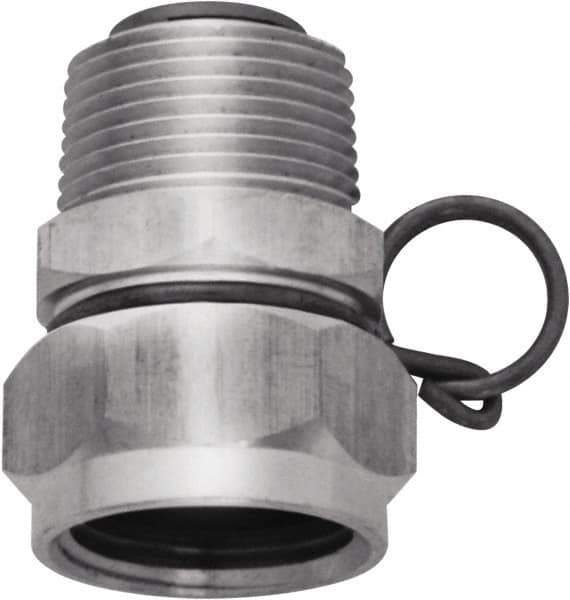 SANI-LAV - 1 Piece, 3/4 GHT & 3/4 GHT MNPT x FGHT, Stainless Steel Reusable Hose Male Swivel Fitting - 3/8" Hose ID x 1-1/4" Hose OD - Apex Tool & Supply