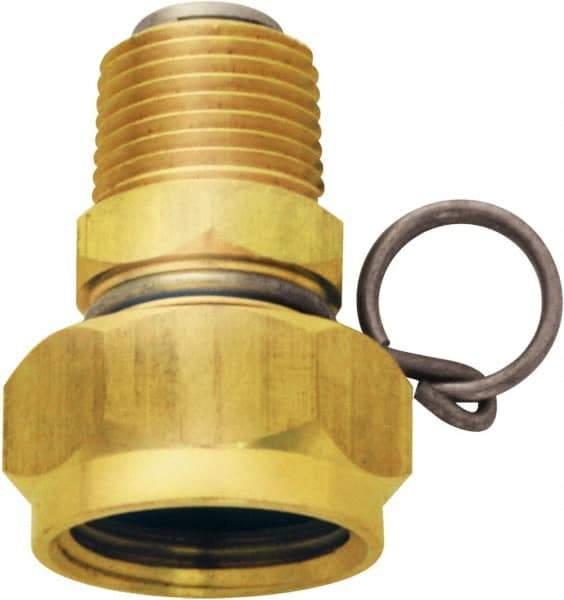 SANI-LAV - 1 Piece, 1/2 NPT & 3/4 GHT MNPT x FGHT, Brass Reusable Hose Male Swivel Fitting - 3/8" Hose ID x 1-1/4" Hose OD - Apex Tool & Supply