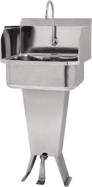 SANI-LAV - 17" Long x 14" Wide Inside, 1 Compartment, Grade 304 Stainless Steel Hands Free Hand Sink - 18 Gauge, 19" Long x 18" Wide x 46" High Outside, 7" Deep - Apex Tool & Supply