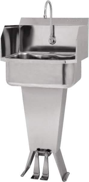 SANI-LAV - 17" Long x 14" Wide Inside, 1 Compartment, Grade 304 Stainless Steel Hands Free Hand Sink - 18 Gauge, 19" Long x 18" Wide x 46" High Outside, 7" Deep - Apex Tool & Supply