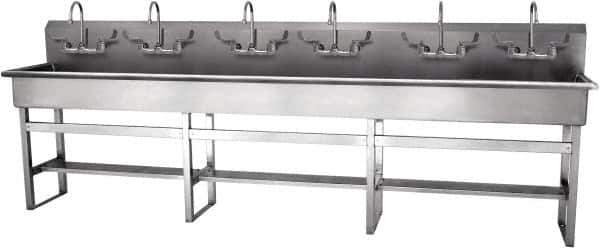 SANI-LAV - 117" Long x 16-1/2" Wide Inside, 1 Compartment, Grade 304 Stainless Steel Hand Sink-Pedestal Mount - 16 Gauge, 120" Long x 20" Wide x 45" High Outside, 8" Deep - Apex Tool & Supply