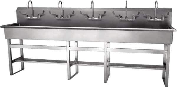SANI-LAV - 97" Long x 16-1/2" Wide Inside, 1 Compartment, Grade 304 Stainless Steel Hand Sink-Pedestal Mount - 16 Gauge, 100" Long x 20" Wide x 45" High Outside, 8" Deep - Apex Tool & Supply
