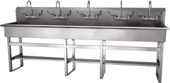 SANI-LAV - 97" Long x 16-1/2" Wide Inside, 1 Compartment, Grade 304 Stainless Steel Hand Sink-Pedestal Mount - 16 Gauge, 100" Long x 20" Wide x 45" High Outside, 8" Deep - Apex Tool & Supply