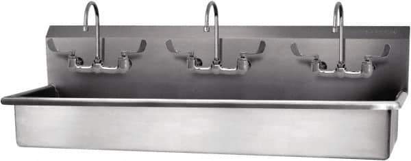 SANI-LAV - 57" Long x 16-1/2" Wide Inside, 1 Compartment, Grade 304 Stainless Steel Hand Sink-Wall Mount - 16 Gauge, 60" Long x 20" Wide x 18" High Outside, 8" Deep - Apex Tool & Supply