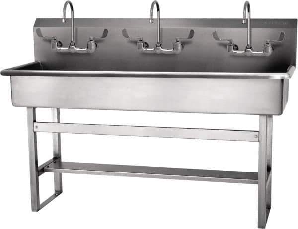 SANI-LAV - 57" Long x 16-1/2" Wide Inside, 1 Compartment, Grade 304 Stainless Steel Hand Sink-Pedestal Mount - 16 Gauge, 60" Long x 20" Wide x 45" High Outside, 8" Deep - Apex Tool & Supply