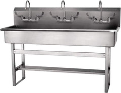 SANI-LAV - 57" Long x 16-1/2" Wide Inside, 1 Compartment, Grade 304 Stainless Steel Hand Sink-Pedestal Mount - 16 Gauge, 60" Long x 20" Wide x 45" High Outside, 8" Deep - Apex Tool & Supply
