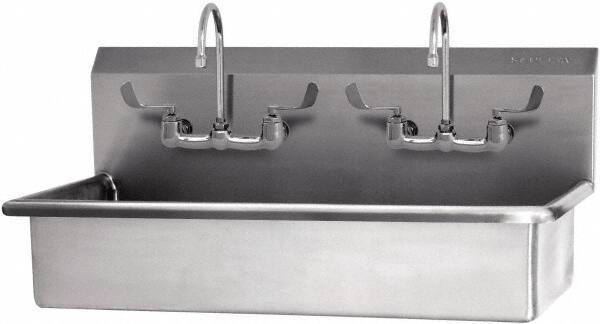 SANI-LAV - 37" Long x 16-1/2" Wide Inside, 1 Compartment, Grade 304 Stainless Steel Hand Sink-Wall Mount - 16 Gauge, 40" Long x 20" Wide x 18" High Outside, 8" Deep - Apex Tool & Supply