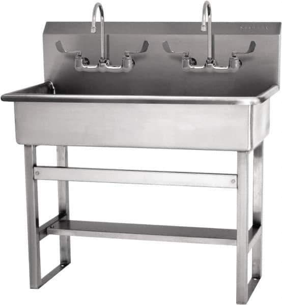 SANI-LAV - 37" Long x 16-1/2" Wide Inside, 1 Compartment, Grade 304 Stainless Steel Hands Free Hand Sink - 16 Gauge, 40" Long x 20" Wide x 45" High Outside, 8" Deep - Apex Tool & Supply