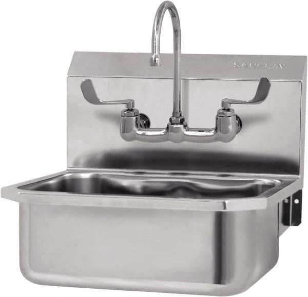 SANI-LAV - 17" Long x 14" Wide Inside, 1 Compartment, Grade 304 Stainless Steel Hand Sink-Wall Mount - 18 Gauge, 19" Long x 18" Wide x 21" High Outside, 7" Deep - Apex Tool & Supply
