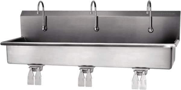 SANI-LAV - 57" Long x 16-1/2" Wide Inside, 1 Compartment, Grade 304 Stainless Steel Hands Free Hand Sink - 16 Gauge, 60" Long x 20" Wide x 18" High Outside, 8" Deep - Apex Tool & Supply
