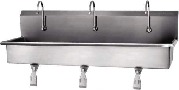SANI-LAV - 57" Long x 16-1/2" Wide Inside, 1 Compartment, Grade 304 Stainless Steel Hands Free Hand Sink - 16 Gauge, 60" Long x 20" Wide x 18" High Outside, 8" Deep - Apex Tool & Supply