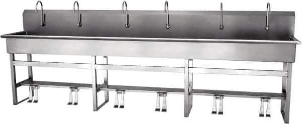 SANI-LAV - 117" Long x 16-1/2" Wide Inside, 1 Compartment, Grade 304 Stainless Steel Hands Free Hand Sink - 16 Gauge, 120" Long x 20" Wide x 45" High Outside, 8" Deep - Apex Tool & Supply