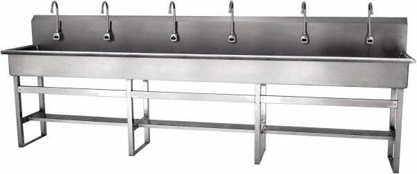 SANI-LAV - 117" Long x 16-1/2" Wide Inside, 1 Compartment, Grade 304 Stainless Steel Hands Free Hand Sink - 16 Gauge, 120" Long x 20" Wide x 45" High Outside, 8" Deep - Apex Tool & Supply